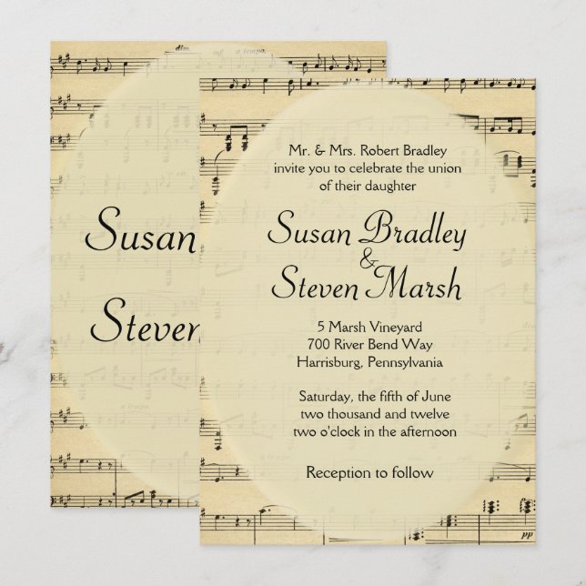 Invitación a casamiento musical de hoja de cosecha (Anverso / Reverso)