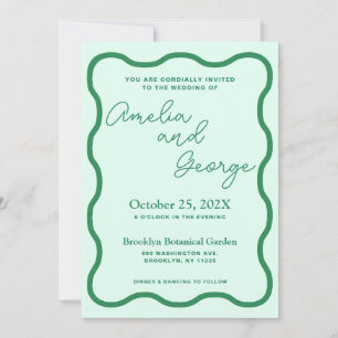 Invitación a casamiento retro con onda de menta