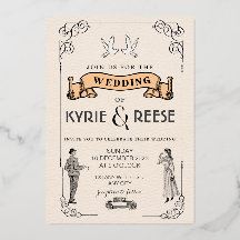 Invitación a casamiento retro de cosecha blanca y