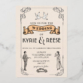 Invitación a casamiento retro de cosecha blanca y 