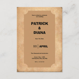 Invitación a casamiento retro marrón y negro