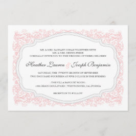 Invitación a casamiento rosa y gris de origen vint