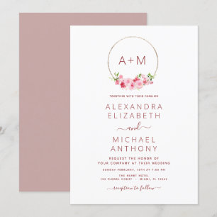 Invitación a casamiento rosado con Rosa con polvo