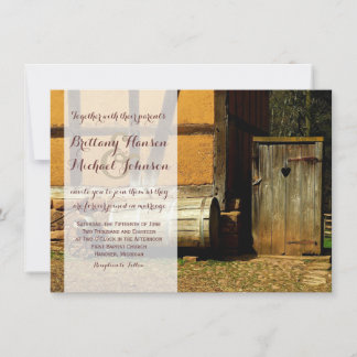 Invitación a casamiento rural en una puerta de mad