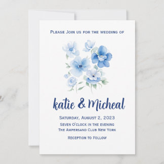 Invitación a casamiento simple con floral azul Min