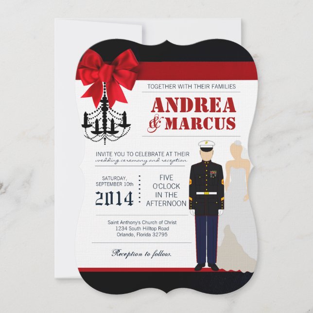 Invitación a casamiento uniforme de novia marina l (Anverso)