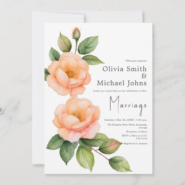 Invitación a casar a rosas silvestres de Peach (Anverso)