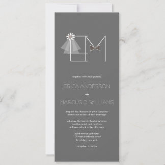 Invitación a casar al Sr. Veil & Bow Tie Monogram
