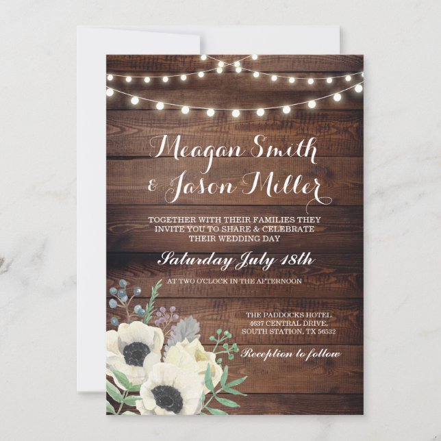 Invitación a casar Anemone Madera Floral (Anverso)