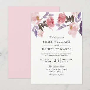 Invitación a casar color morado rosa floral