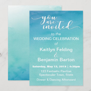 Invitación a casar color ocmbre azul y Verde azula