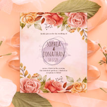 Invitación a casar con acuarela floral Naranja rea
