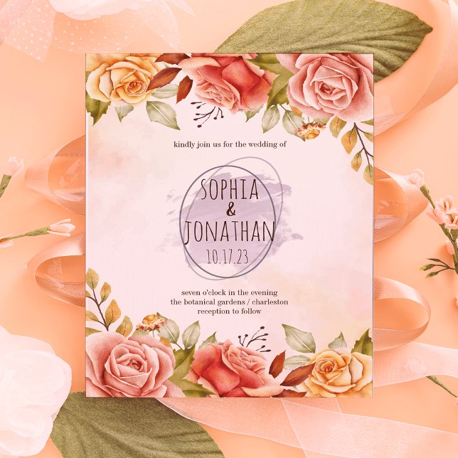 Invitación a casar con acuarela floral Naranja rea (Subido por el creador)