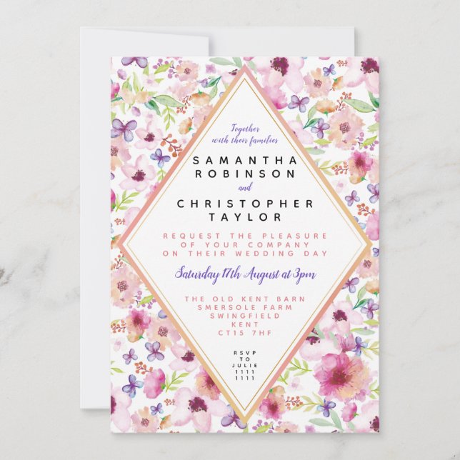 Invitación a casar con acuarela floral personaliza (Anverso)