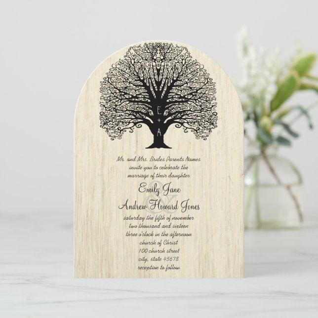 Invitación a casar con árboles de madera de viejas (Anverso de pie)