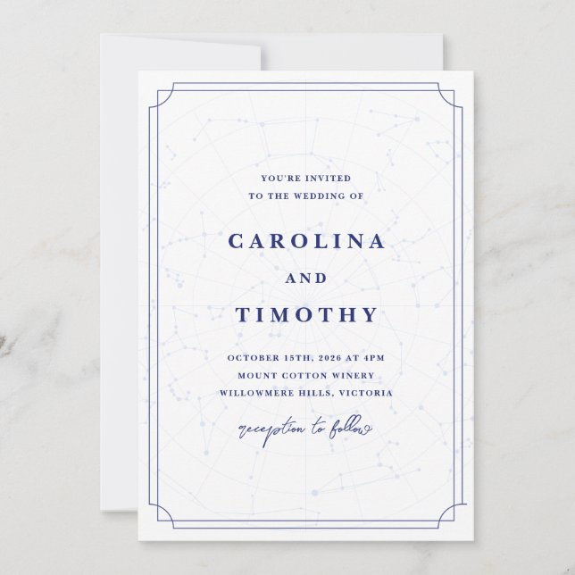Invitación a casar con celestiales de cielo azul (Anverso)