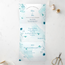 Invitación a casar con color azul floral personali