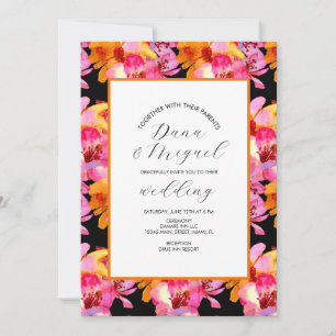 Invitación a casar con color floral Naranja brilla