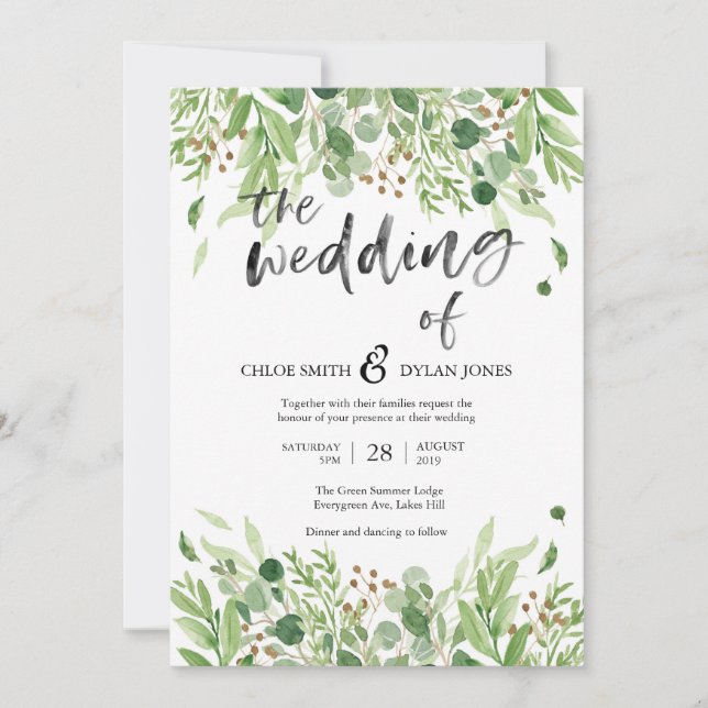 Invitación a casar con color verde verano (Anverso)