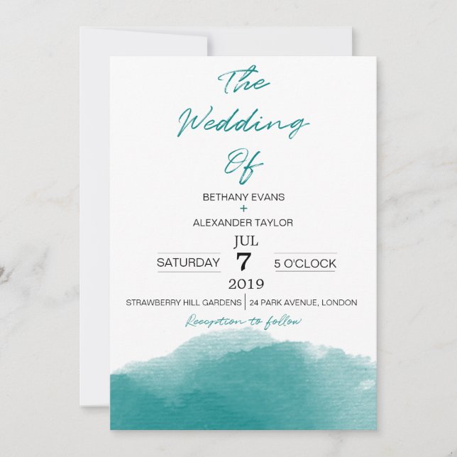 Invitación a casar con escritura azul Verde azulad (Anverso)