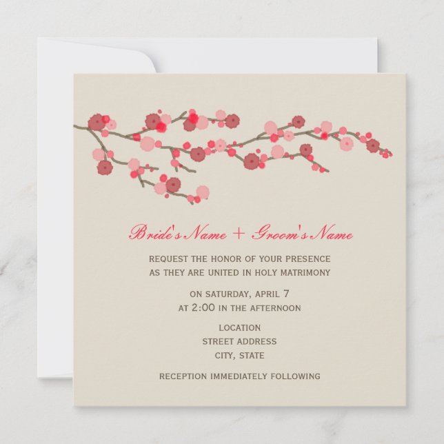 Invitación a casar con flores de cerezo (Anverso)