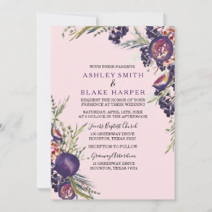 Invitación a casar con flores de higo morado rosa