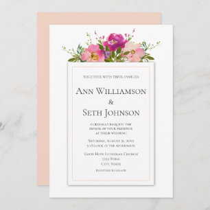 Invitación a casar con flores rosadas