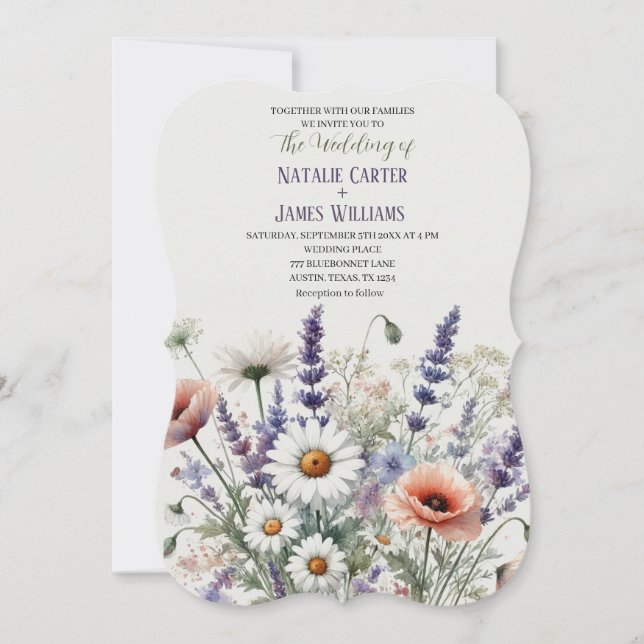 Invitación a casar con flores silvestres (Anverso)