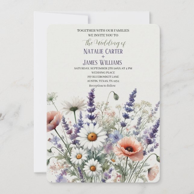 Invitación a casar con flores silvestres (Anverso)