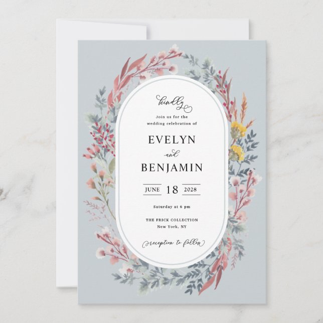 Invitación a casar con flores silvestres y polvo (Anverso)