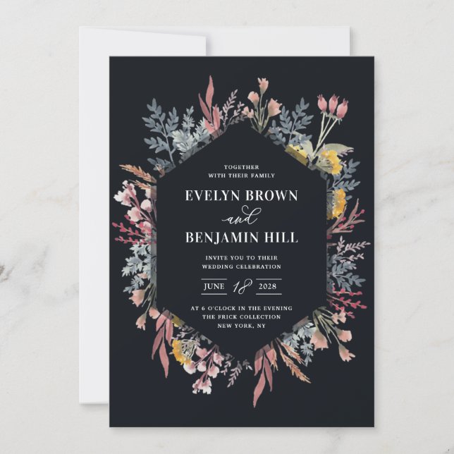 Invitación a casar con flores silvestres y polvo (Anverso)