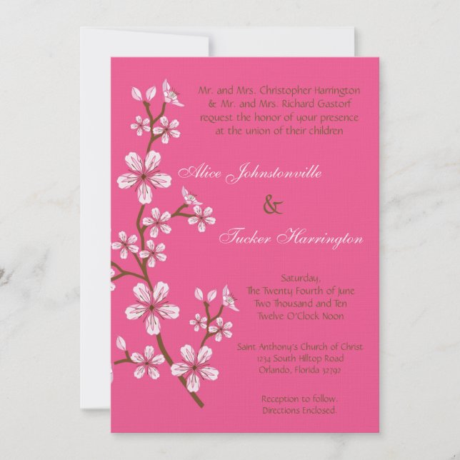 Invitación a casar con hilo de cerezo rosa 5x7 (Anverso)