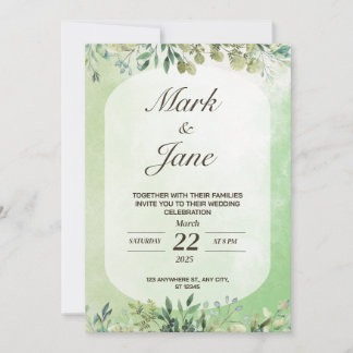 Invitación a casar con hojas de árbol verde