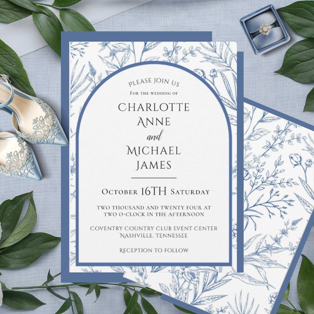 Invitación a casar con marco floral azul (Subido por el creador)