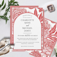 Invitación a casar con marco floral rojo