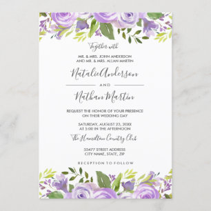 Invitación a casar con Rosa de color morado floral