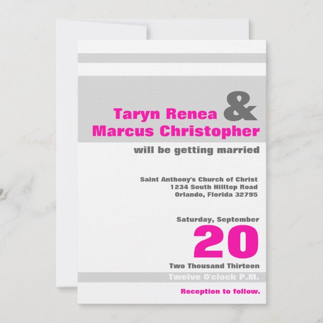 Invitación a casar con tiras de neón rosado modern (Anverso)