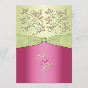 Invitación a casar con un monograma floral rosa y 