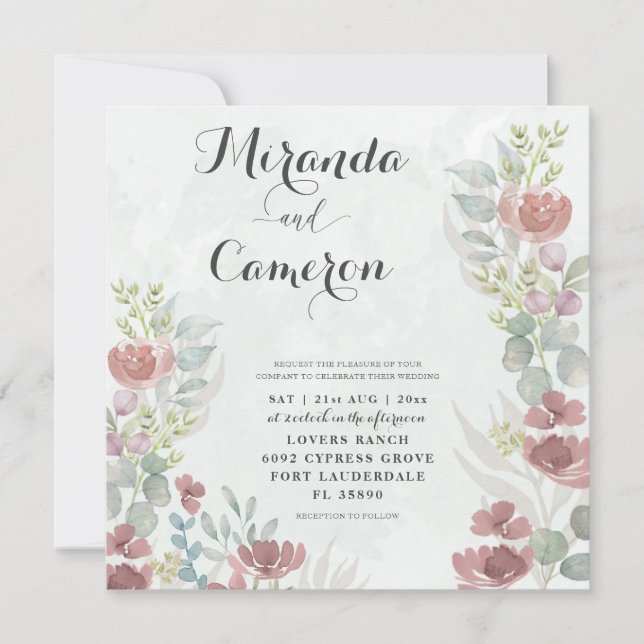 Invitación a casar de Naranja floral rústico (Anverso)