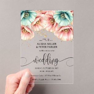 Invitación a casar en color azul y rosa