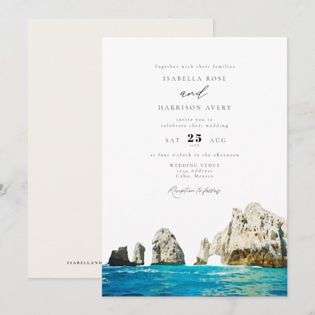 Invitación a casar en el Skyline Wedding de Cabo M (Anverso / Reverso)