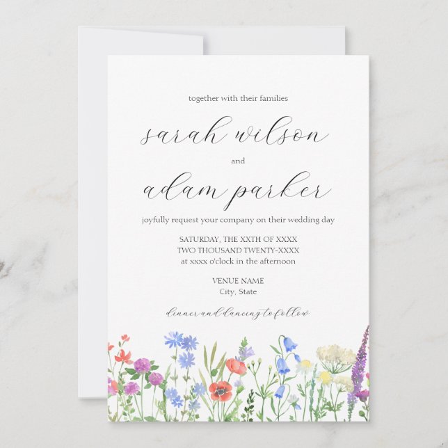 Invitación a casar flores silvestres (Anverso)