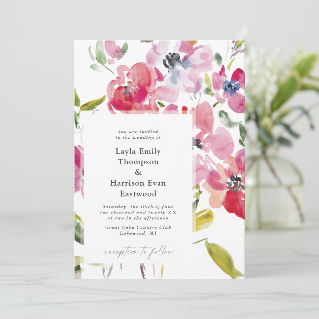 Invitación a casar flores silvestres (Anverso de pie)