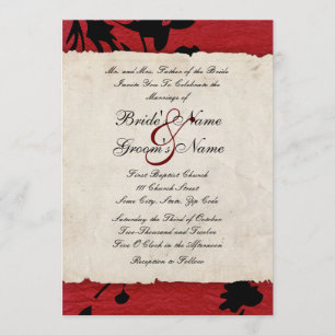 Invitación a casar papel rojo y negro desgarrado