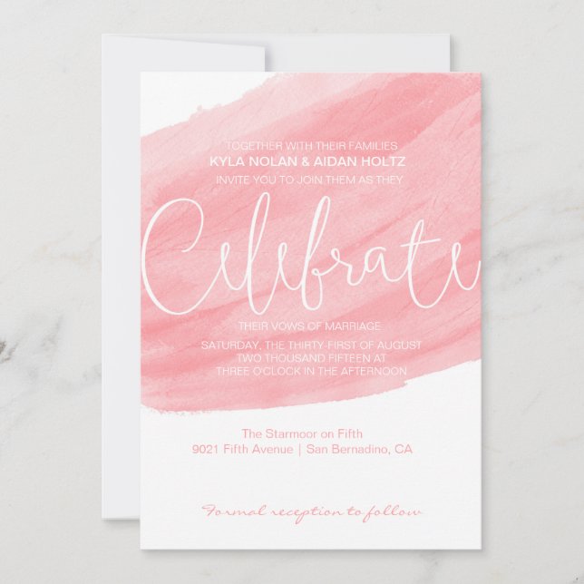 Invitación a casar - Pincel de coral rosa (Anverso)