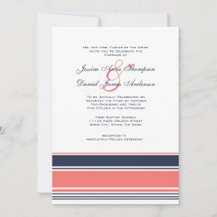 Invitación a casar rayas rosas y azules modernas