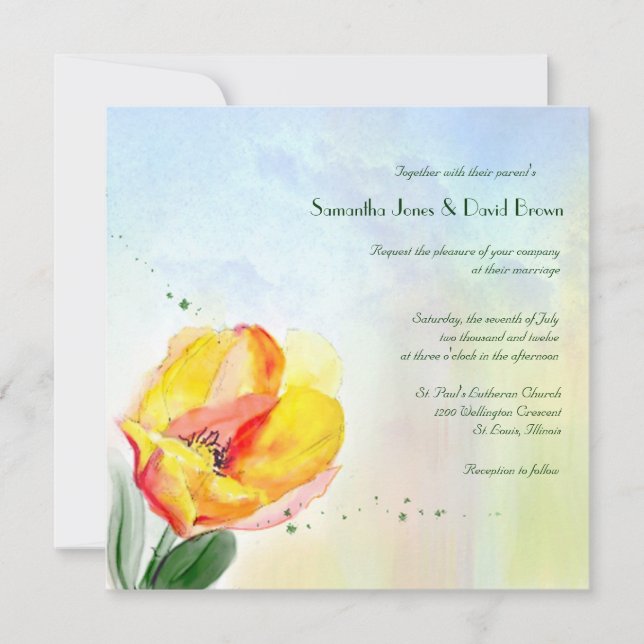 Invitación a casar Tulip Watercolor (Anverso)