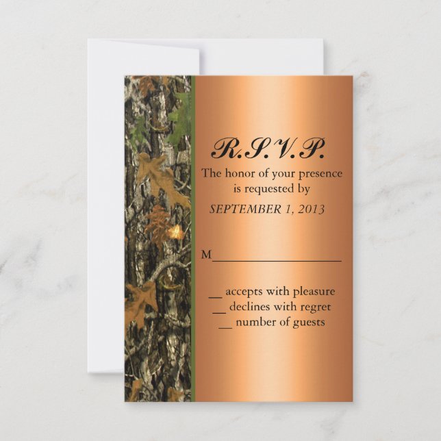 Invitación a Cazar Boda de Camo RSVP (Anverso)