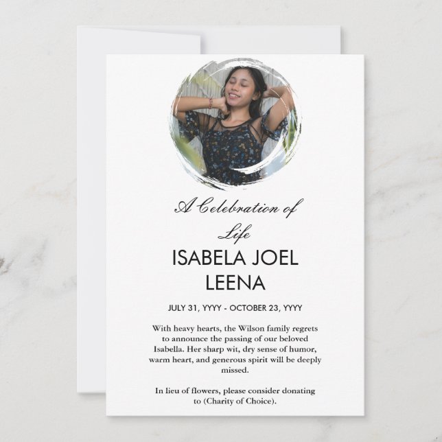 Invitación A Celebration Of Life Large Photo & Quote or Psalm (Anverso)