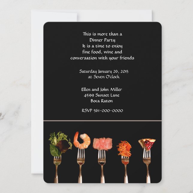 Invitación a cena con comida moderna en tenedores (Anverso)